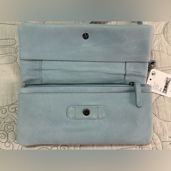 NEW Free People Traveler Wallet Leather Shoulder Crossbody Clutch Swan Lake Blue - Picture 11 of 15